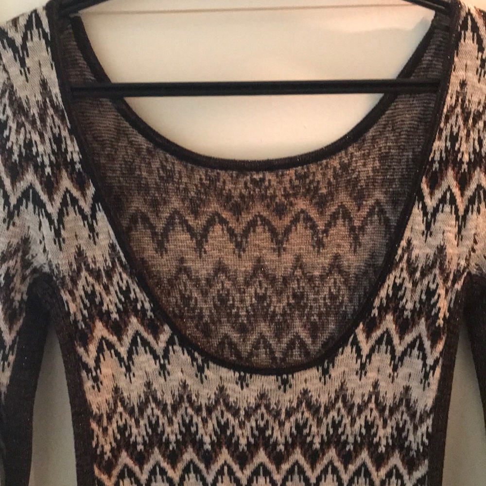 Free People BodyCon Chevron Knit Xs Sweater Dress Cozy Cabin Metallic Low Back - Picture 9 of 9